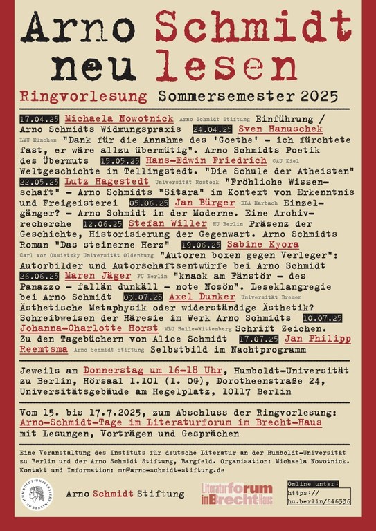 Ringvorlesung – Arno Schmidt neu lesen